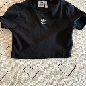 adidas Black Cropped Ribbed Trefoil Tee